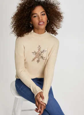 Snowflake Appliqué Knit Sweater