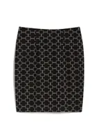 Pull-On Geometric Print Pencil Skirt