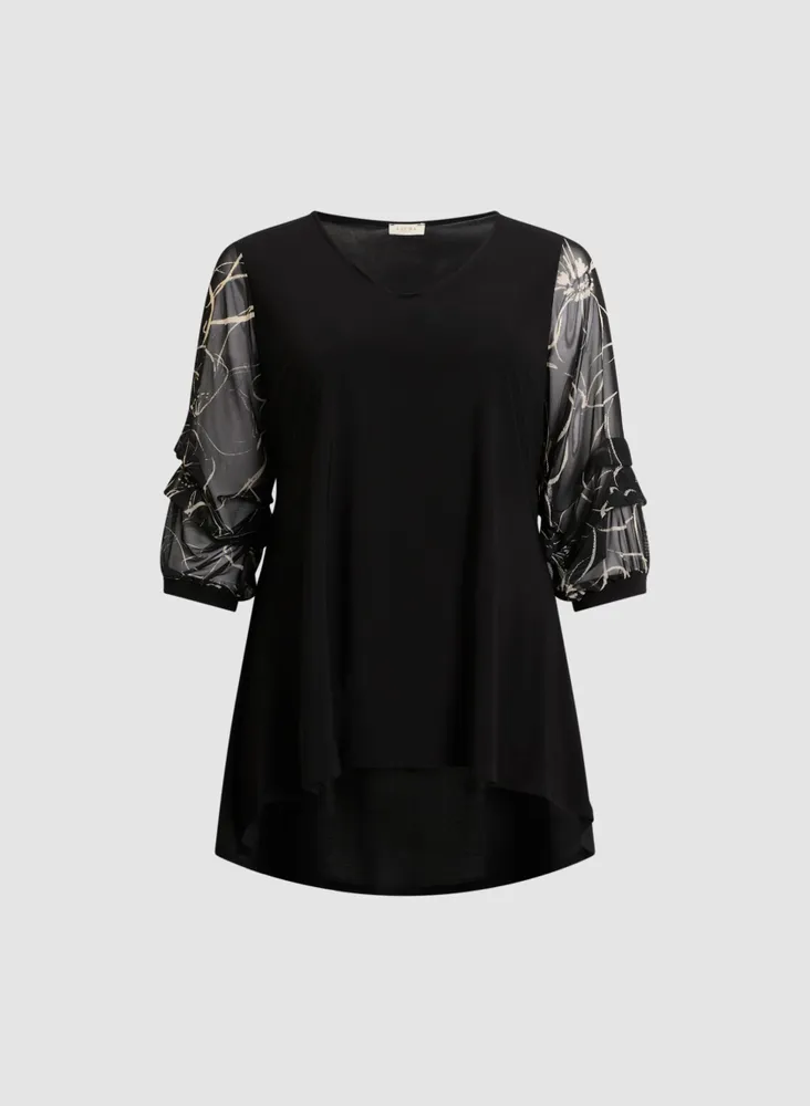 Pinched Sleeve Asymmetric Top