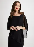 Cold Shoulder Chiffon Poncho Dress