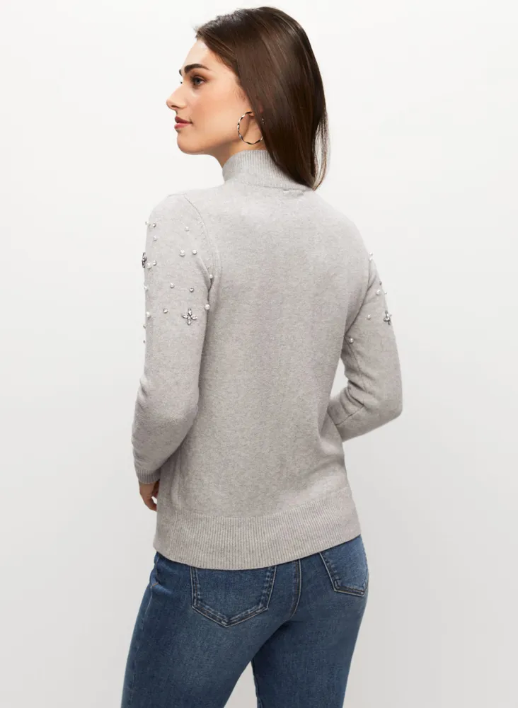 Mock Neck Pearl Detail Sweater