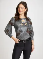 Marble Motif Bouffant Sleeve Top