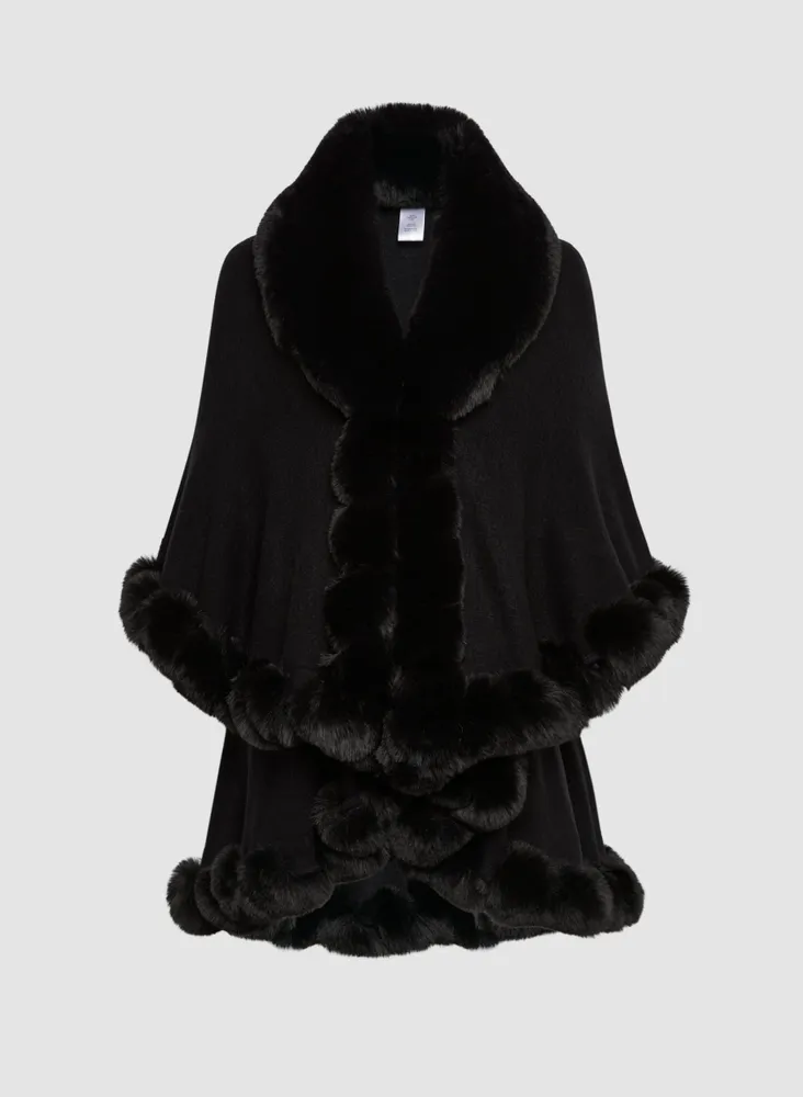 Twist Detail Faux Fur Poncho