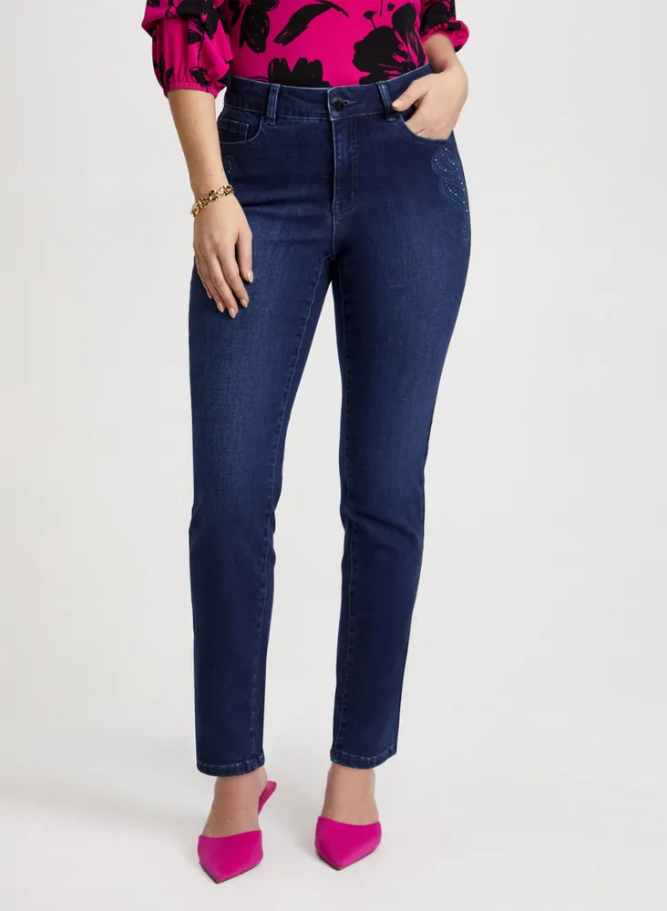 Embroidered Straight Leg Jeans