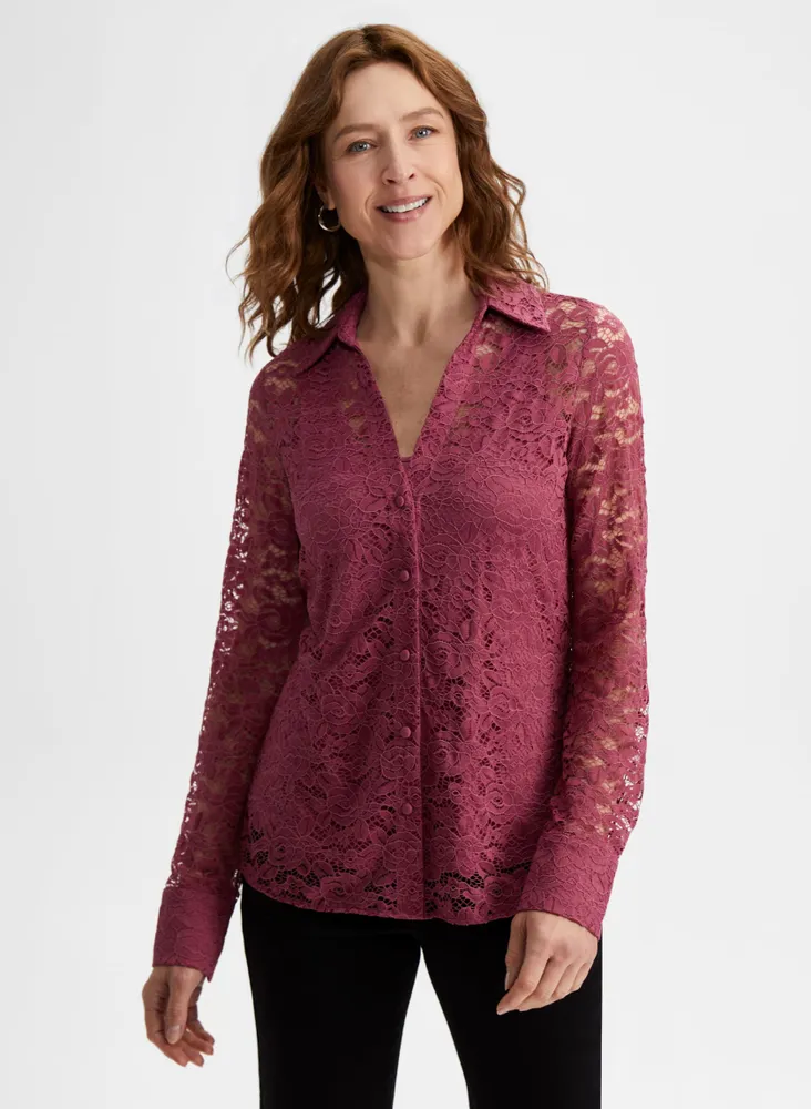 Lace Button-Down Blouse