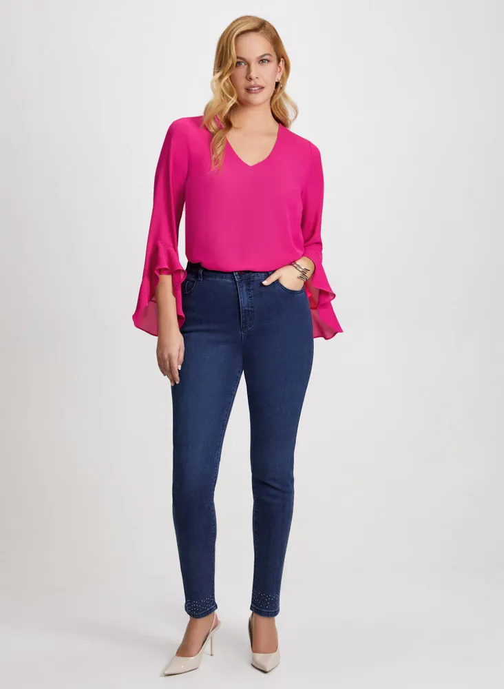 Flutter Sleeve V-Neck Blouse