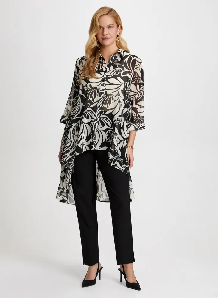 Asymmetric Leaf Print Blouse