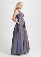 V-Neck Glitter Detail Gown