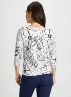 3/4 Sleeve Floral Print Sweater