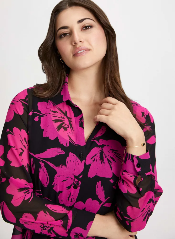 Floral Print Asymmetric Blouse