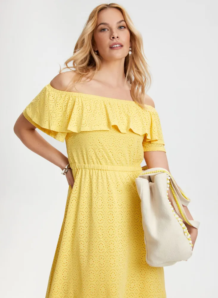 Melanie Lyne Cold Shoulder Cotton Eyelet Dress