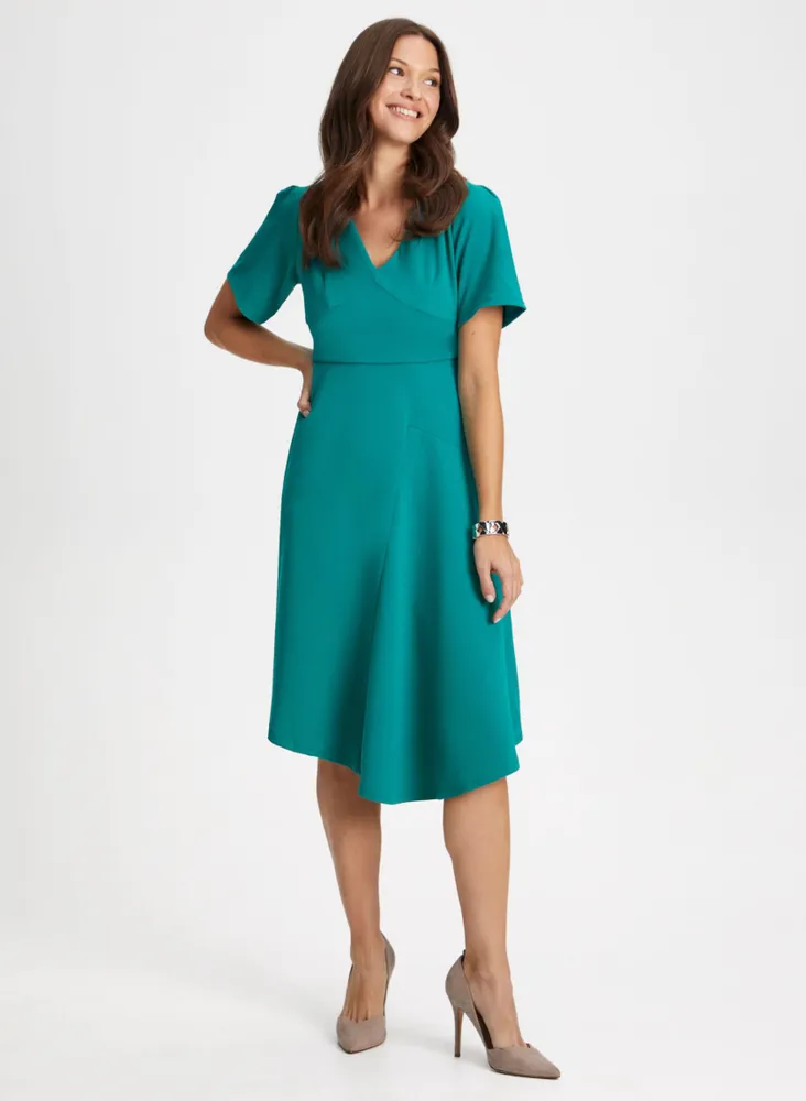 Asymmetric Hem Flutter Sleeve Dress