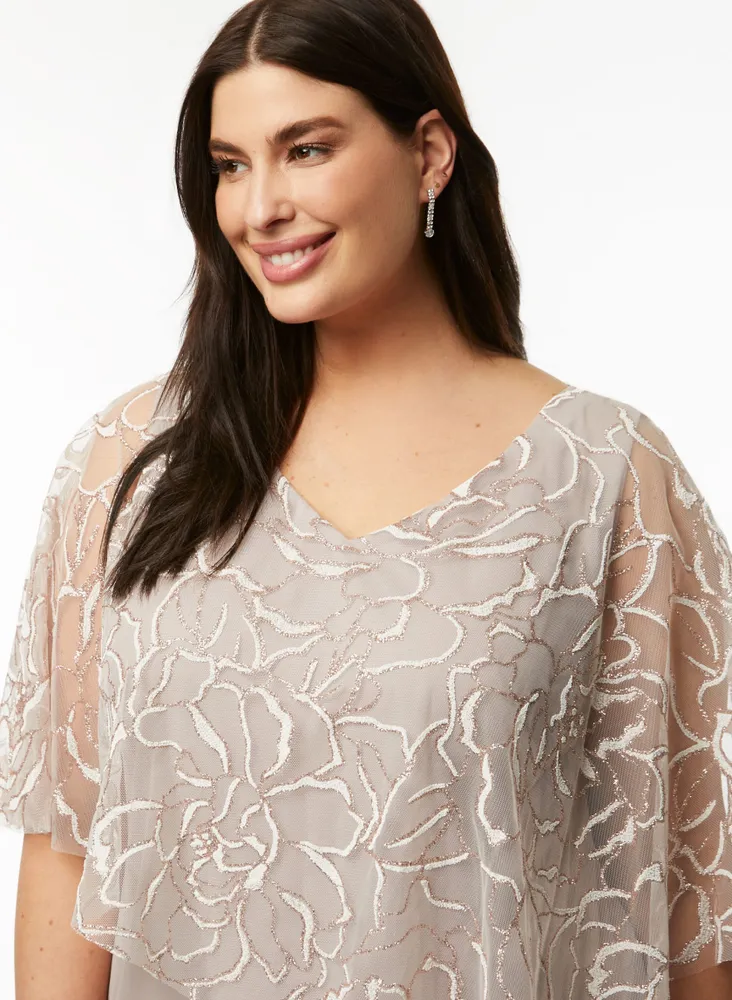 Floral Detail Asymmetric Poncho Dress