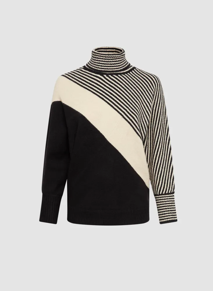 Stripe Print Turtleneck Sweater