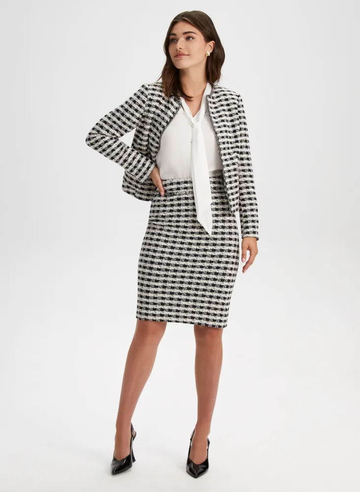 Houndstooth Motif Pencil Skirt