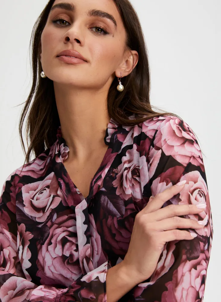 Split Neck Floral Print Top