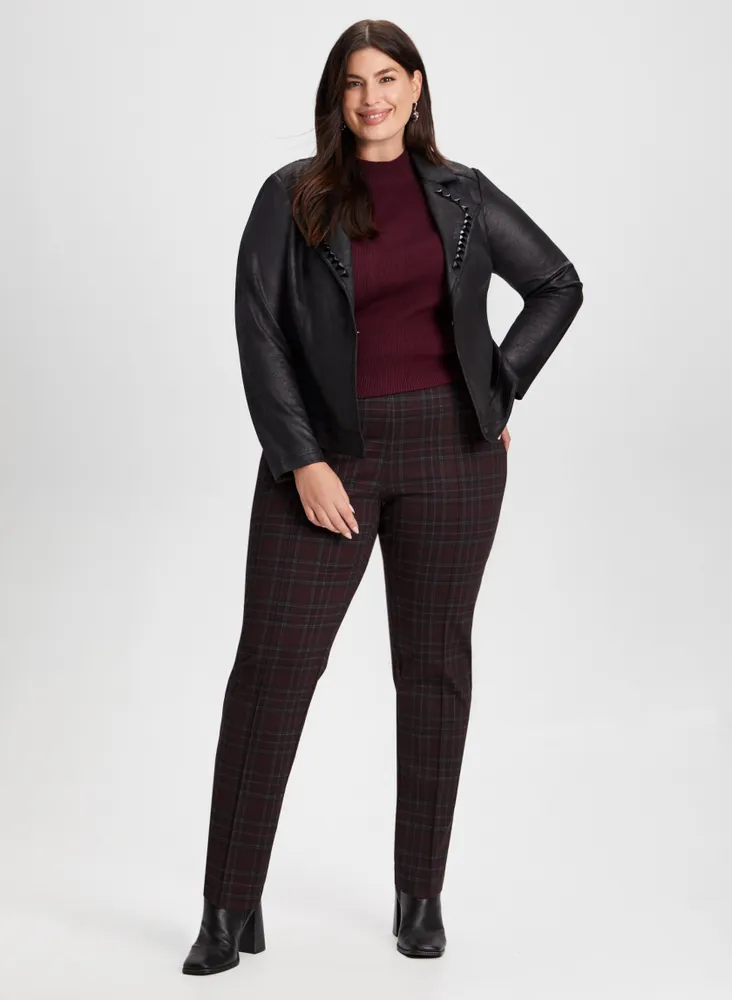 Pull-On Plaid Motif Pants