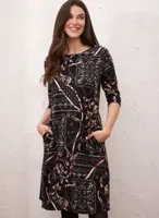 3/4 Sleeve Abstract Print Knit Dress