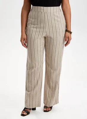 Striped Linen Pull-On Pants