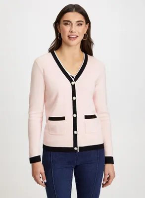 Pearl Button Two-Tone Cardigan