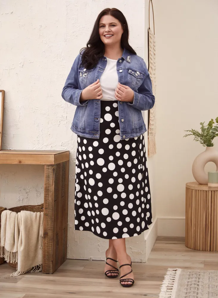 Plus Size Polka Dot Midi Skirt