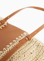 Straw & Vegan Leather Tote