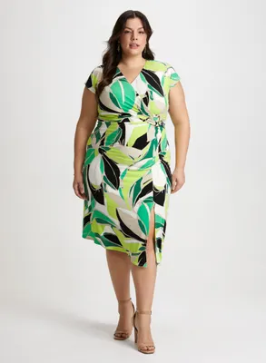 Abstract Print Wrap-Style Dress