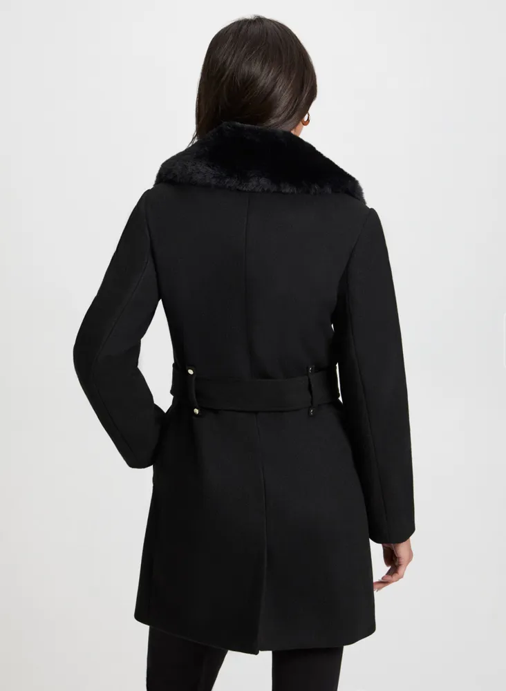 Belted Stretch Wool Blend Coat
