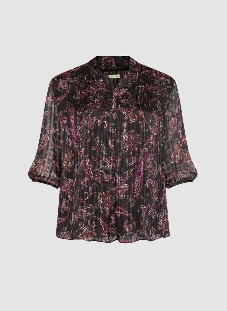 V-Neck Paisley Print Blouse