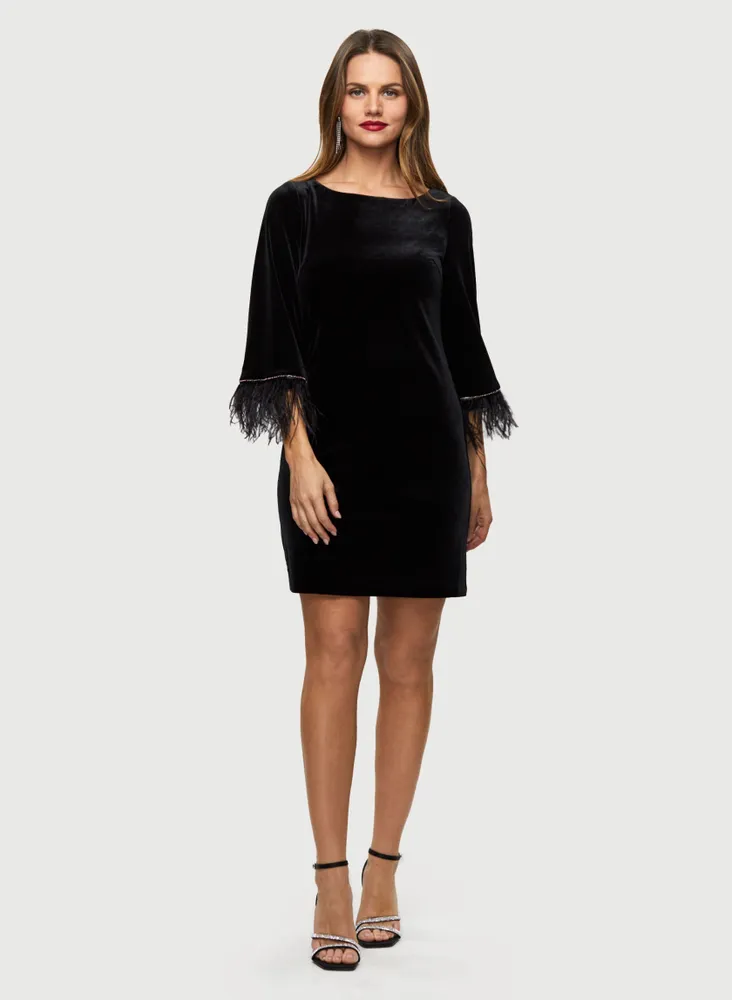 Long-Sleeve Bodycon Velvet Dress with Mesh Cut-Outs