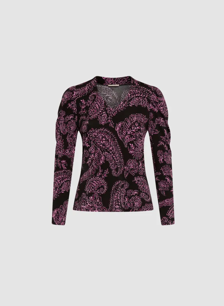 Long Sleeve Paisley Print Top