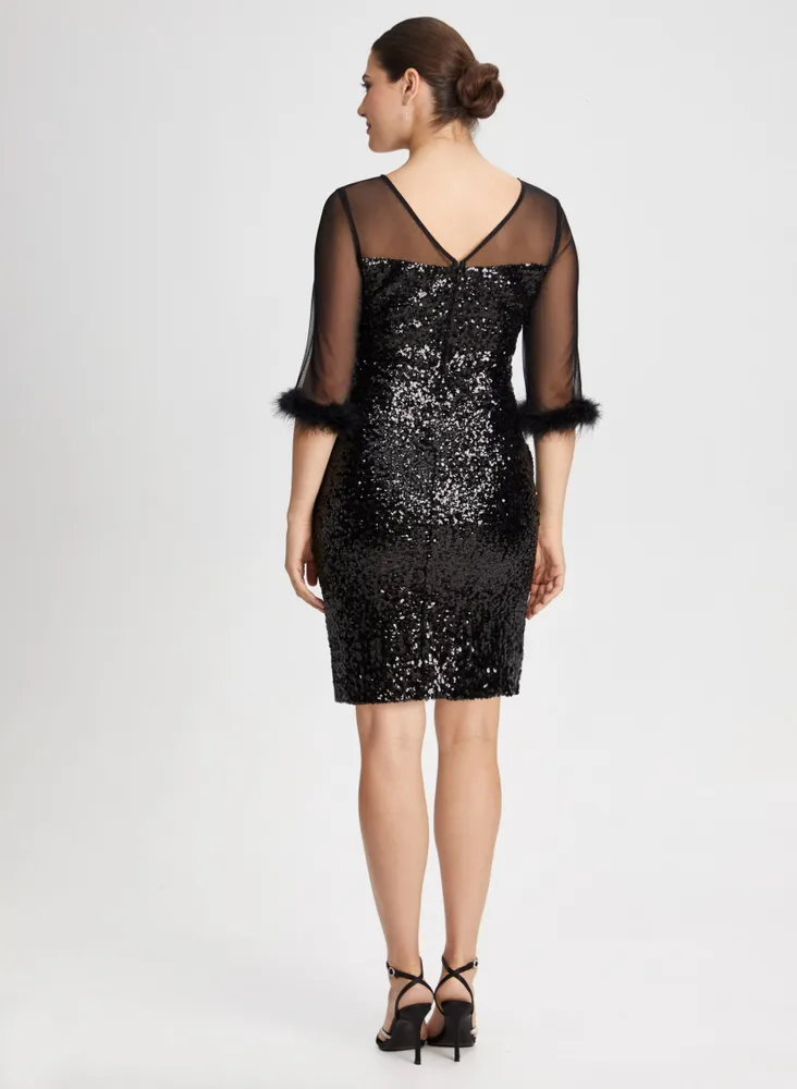 Sequin & Mesh Detail Dress