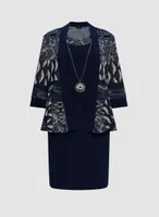 Mixed Print Jacket, Dress & Necklace Set