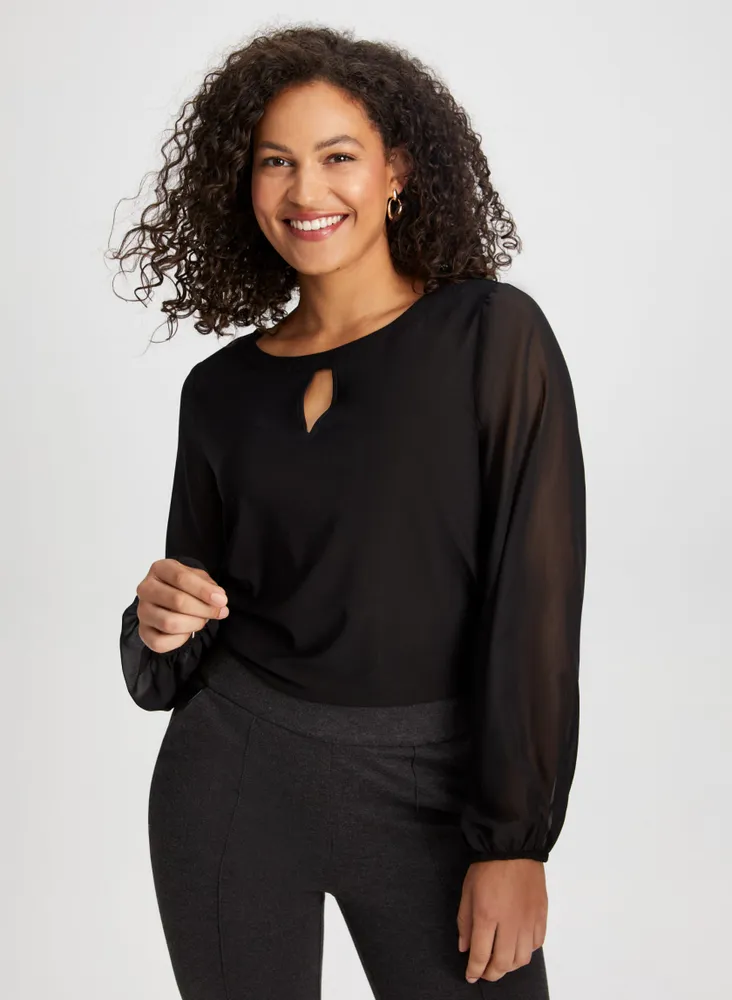 Keyhole Detail Chiffon Sleeve Top