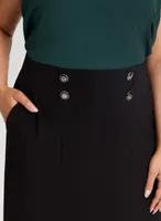 Pull-On Button Detail Skirt