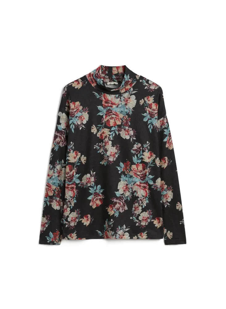 Funnel Neck Floral Print Top