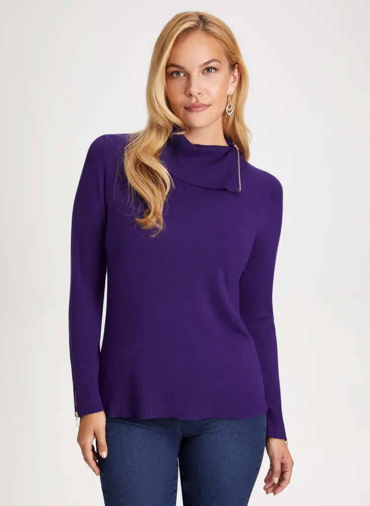 Zippered Split Neck Sweater