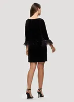 Feather Detail Velvet Shift Dress