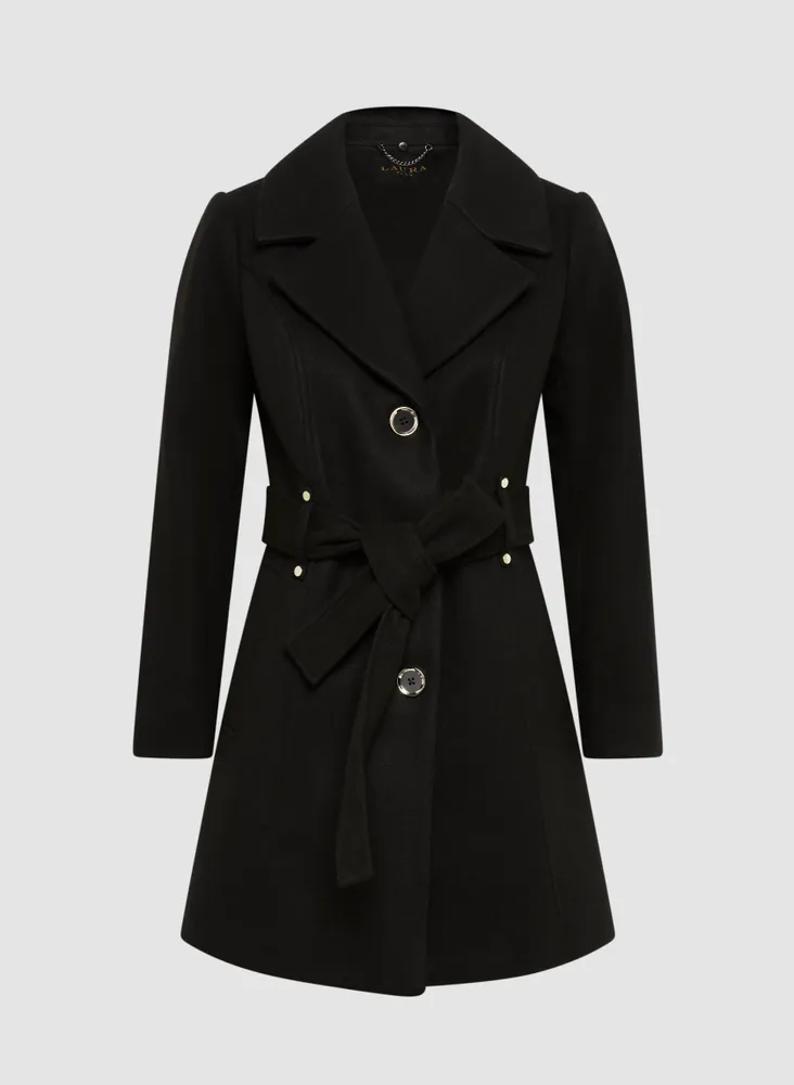 Belted Stretch Wool Blend Coat