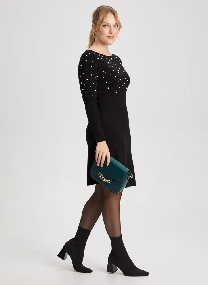 Pearl Detail Sweater Dress