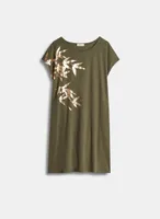Metallic Leaf Print T-Shirt Dress