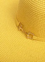 Wide Brim Chain Detail Straw Hat