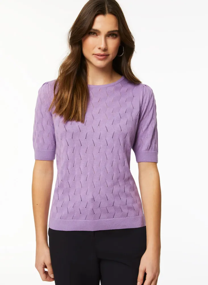 Laura Petites Short Sleeve Pointelle Sweater