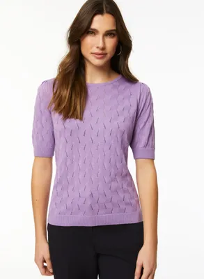 Short Sleeve Pointelle Sweater