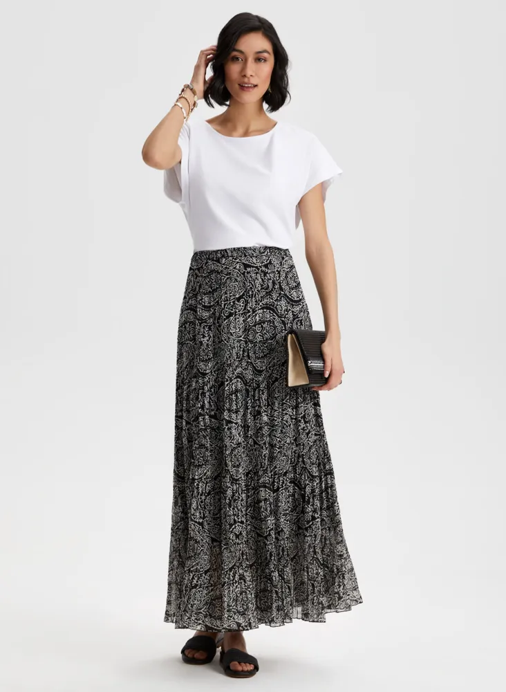 Pull-On Paisley Print Skirt