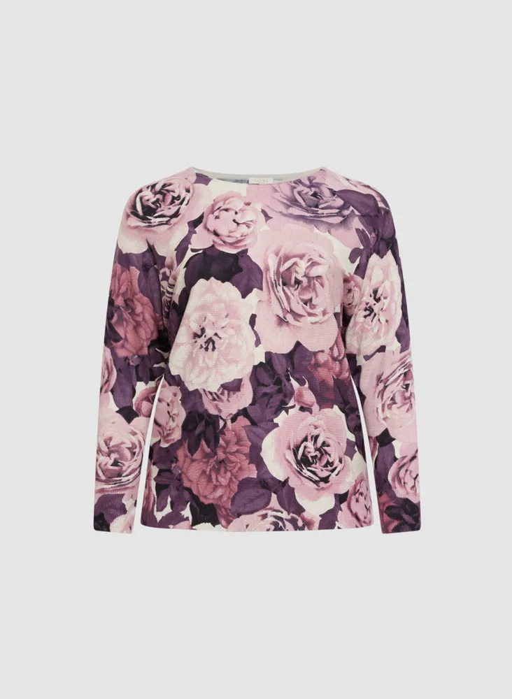 Dolman Sleeve Floral Print Sweater