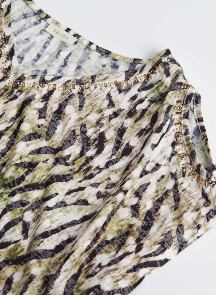 Animal Print Cold Shoulder Tee