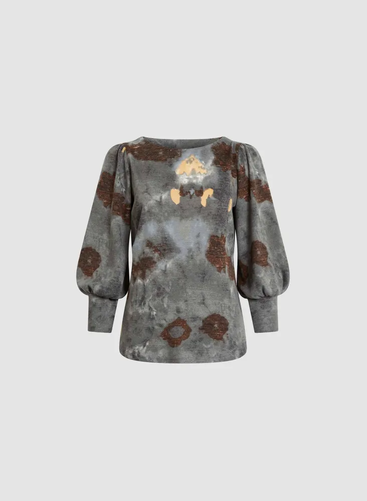 Marble Motif Bouffant Sleeve Top