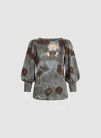 Marble Motif Bouffant Sleeve Top