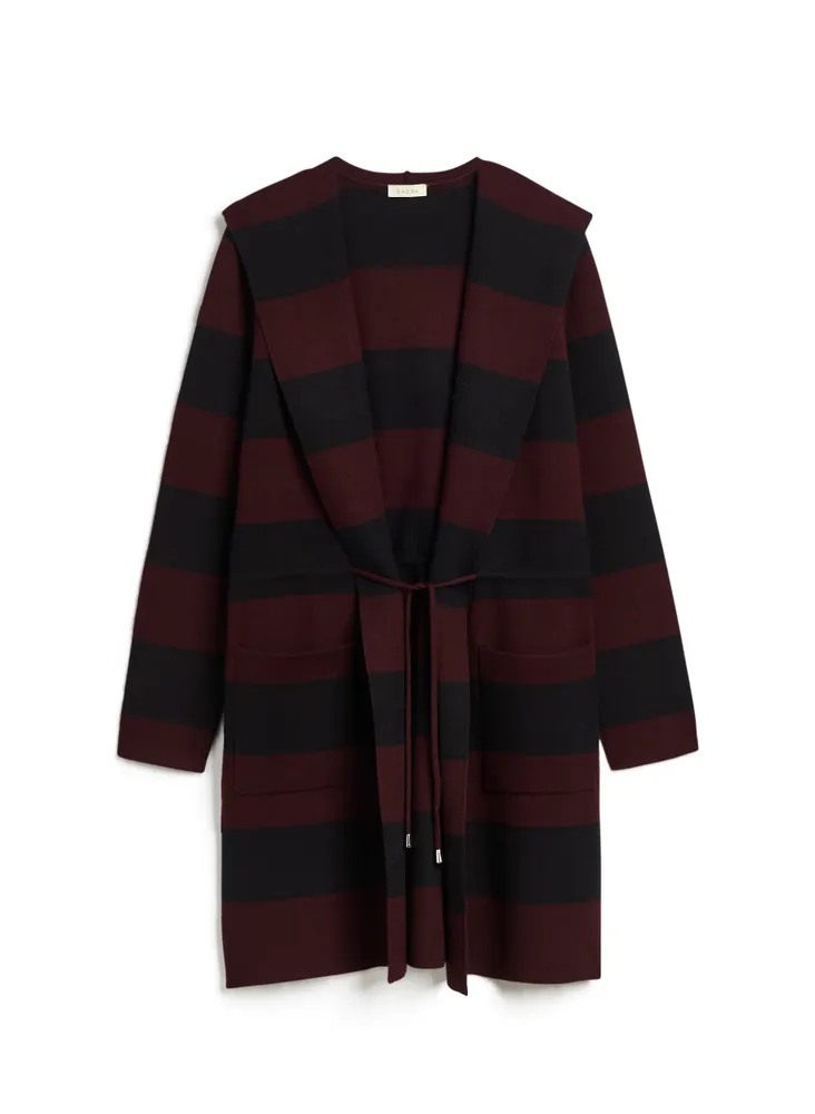 Striped Hooded Long Cardigan